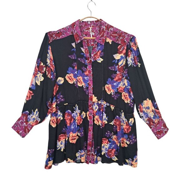 Free People Bunch A Brunch Floral Oversized Tunic Size L - Picture 2 of 9